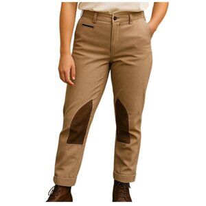 LAUREN Ralph Lauren Khaki Brown Leather Patch Equestrian Trousers Womens SZ 8